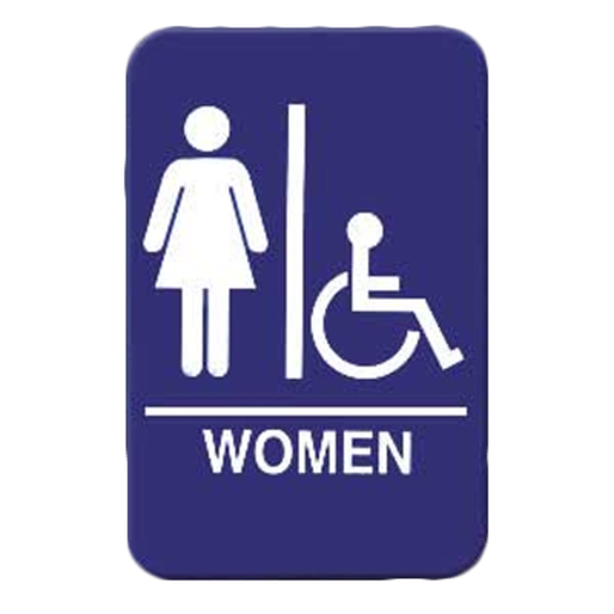 Thunder Group PLIS6909BL blue women's restroom sign with white female symbol, wheelchair accessible symbol, and WOMEN text