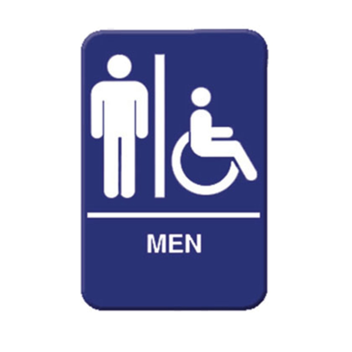 Thunder Group PLIS6914BL blue Men and wheelchair accessible restroom sign with white symbols and MEN text