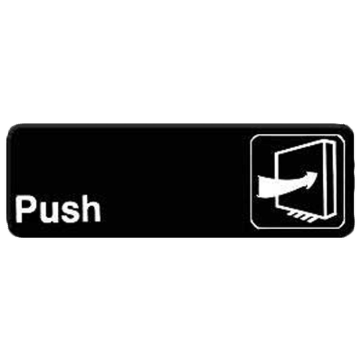 Thunder Group PLIS9301BK 9x3 inch black Push information sign with white lettering and door symbol