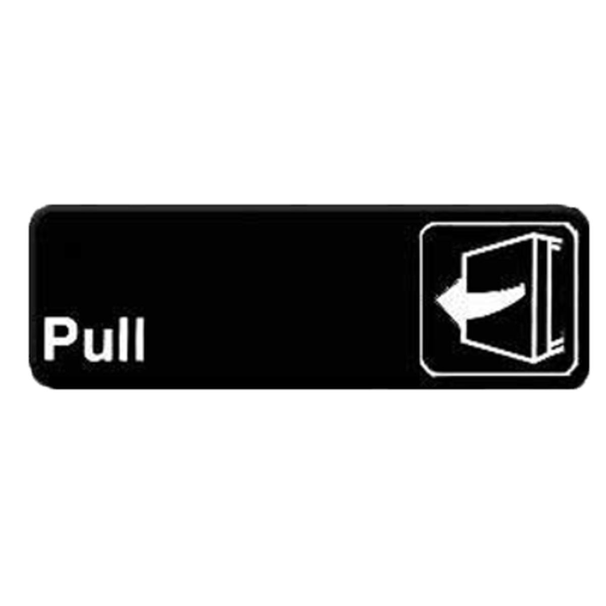 Thunder Group PLIS9302BK black 9x3 inch Pull information sign with white lettering and directional arrow icon