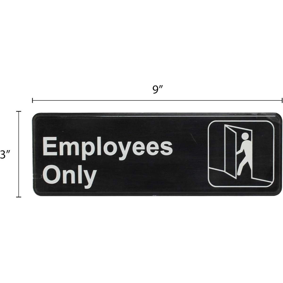 Thunder Group PLIS9304BK Employees Only sign with dimension callouts showing 9 inches wide and 3 inches tall