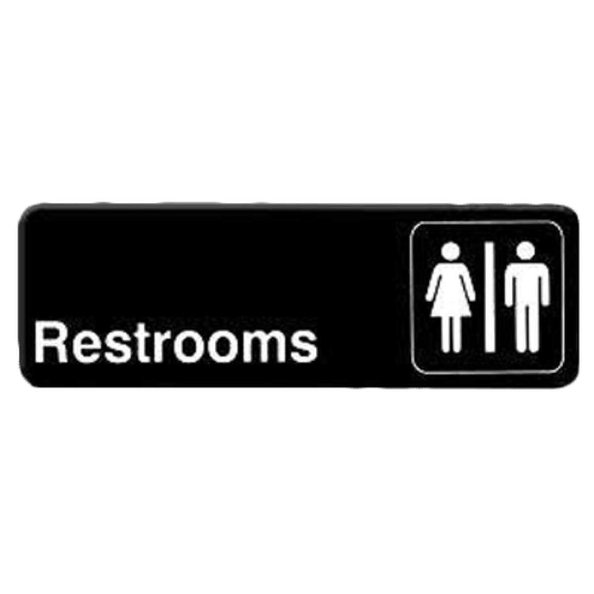 Thunder Group PLIS9315BK 9x3 black restrooms information sign with white lettering and male-female symbol