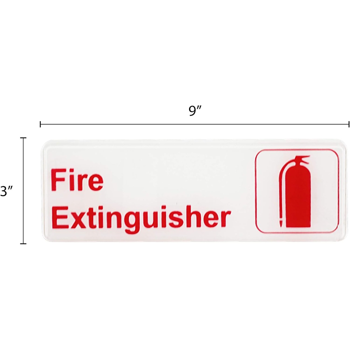 Thunder Group PLIS9316RD Fire Extinguisher sign with dimension callouts showing 9 inches wide by 3 inches tall