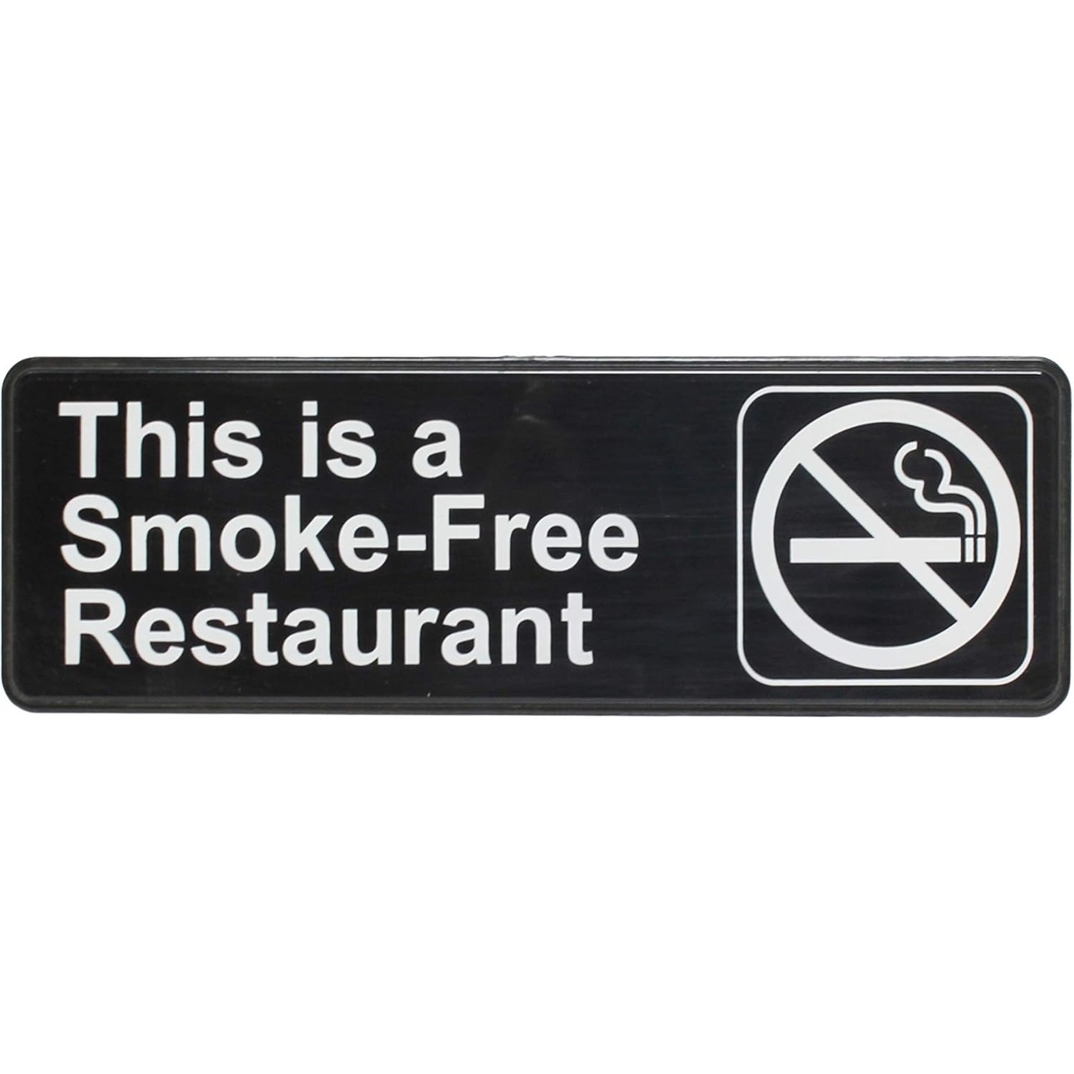 Thunder Group PLIS9320BK black plastic smoke-free restaurant sign with white lettering and no-smoking symbol