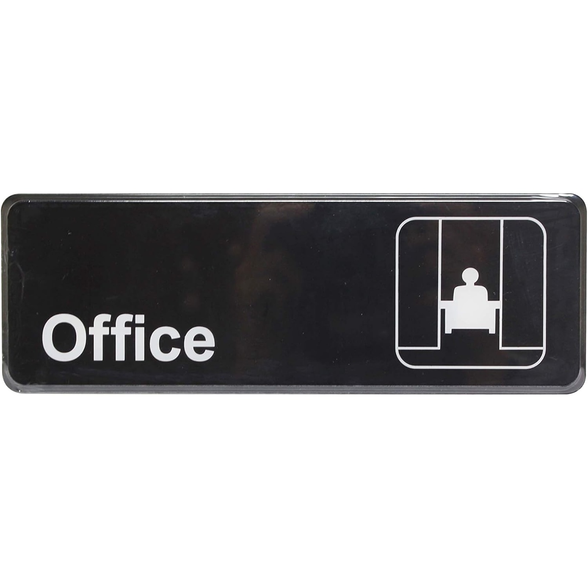 Thunder Group PLIS9323BK black plastic Office sign with white lettering and office symbol