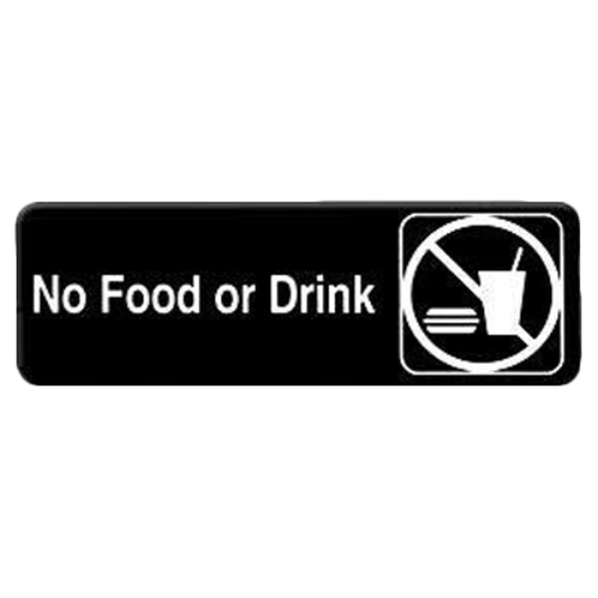 Thunder Group PLIS9331BK 9x3 inch black sign with white No Food or Drink text and prohibition symbol