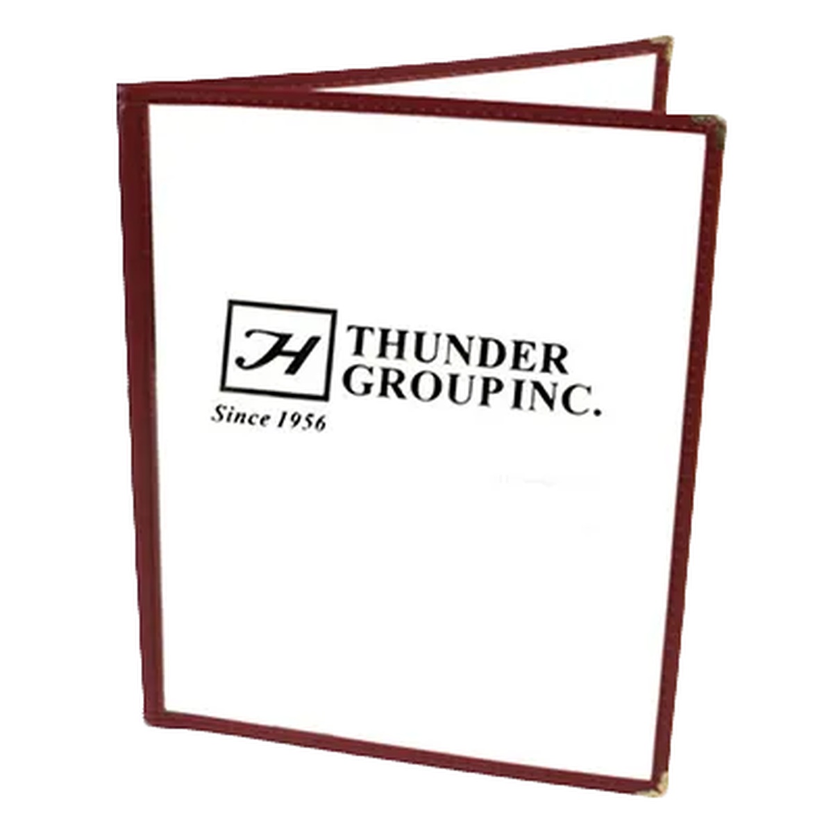 Thunder Group PLMENU-2MA maroon double-fold plastic menu cover, open and standing upright