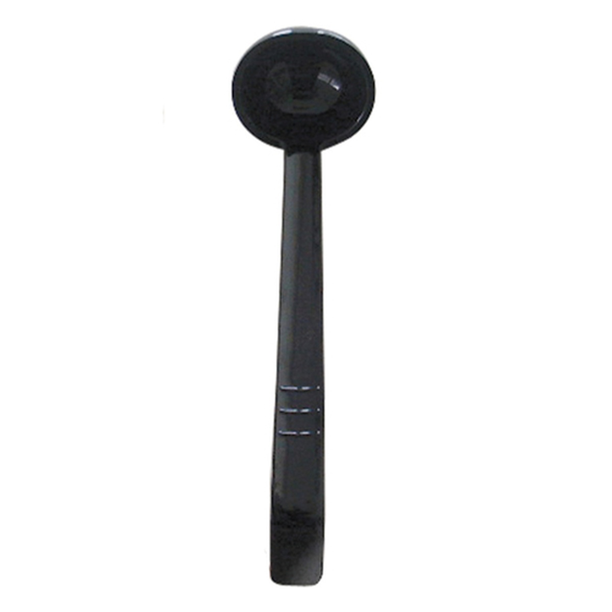 Single black Thunder Group PLOP009BK polycarbonate ladle showing portion measurement lines on handle