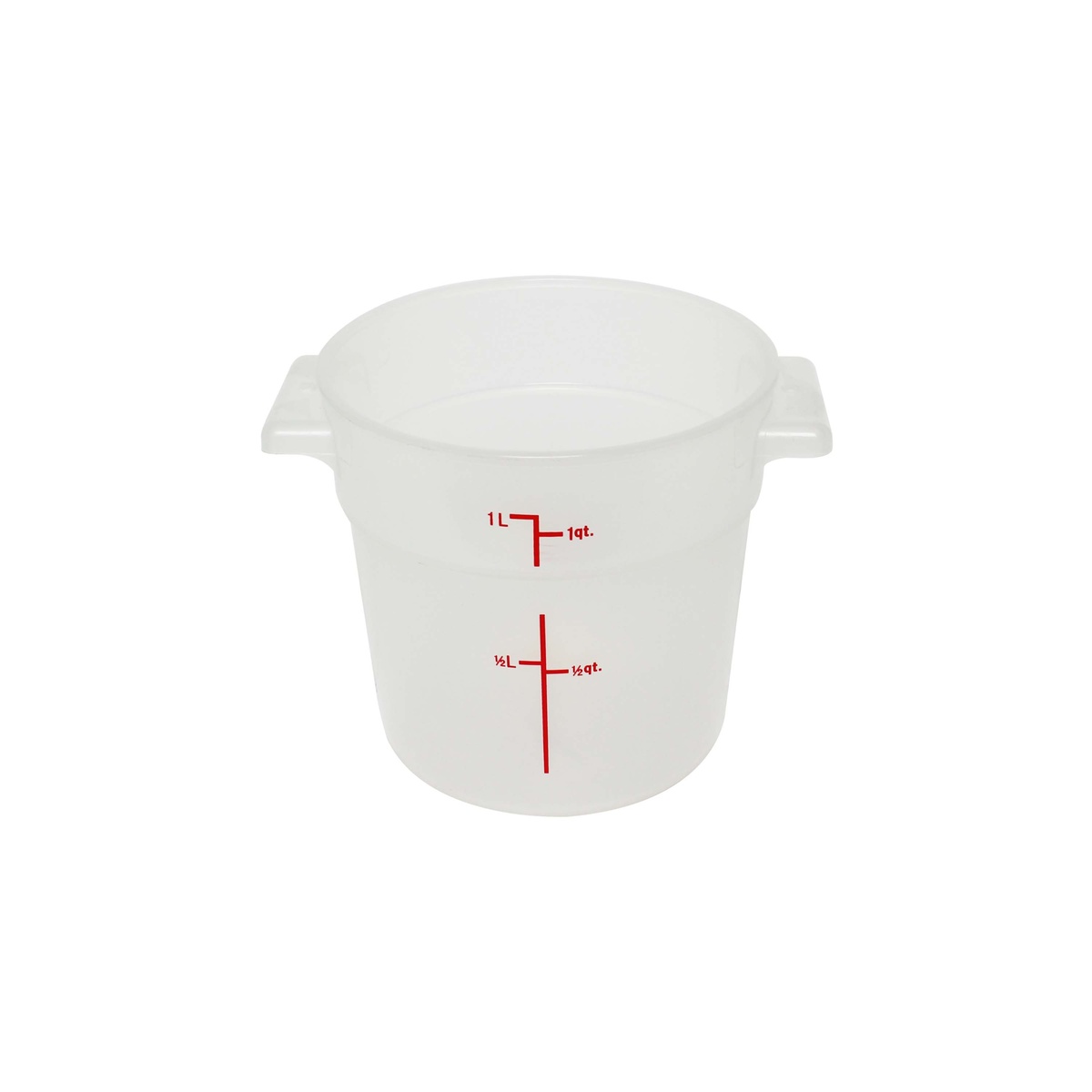 Thunder Group PLRFT301TL 1 Qt translucent round polypropylene food storage container with red measurement markings