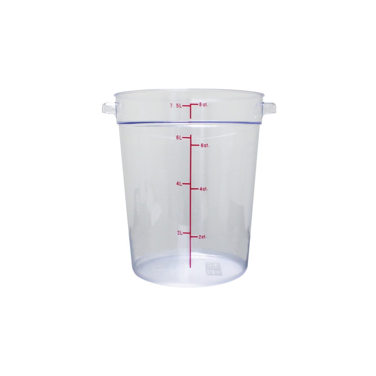 Thunder Group PLRFT308PC 8-quart clear polycarbonate round food storage container with printed measurement markings