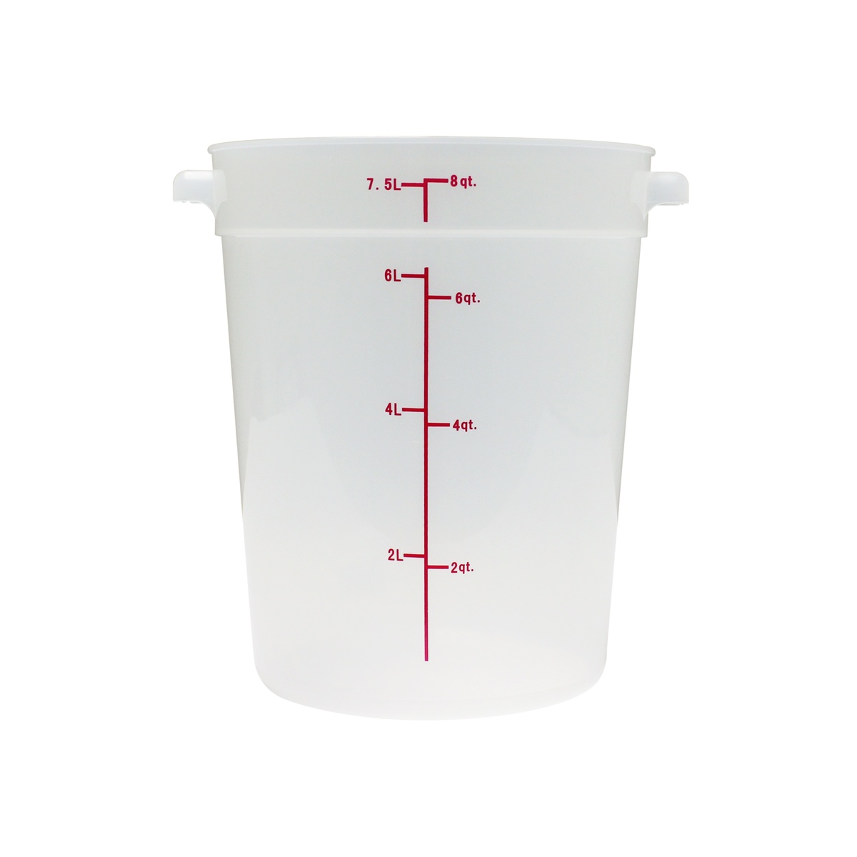 Thunder Group PLRFT308TL 8-quart translucent round polypropylene food storage container with red measurement markings