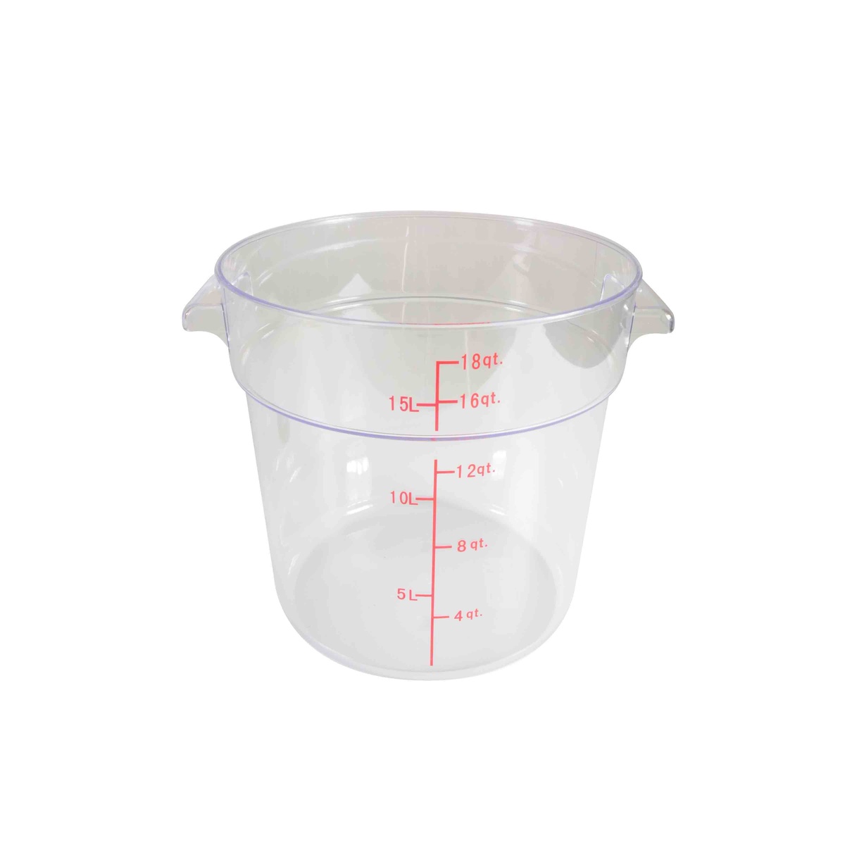 Thunder Group PLRFT318PC 18 qt clear polycarbonate round food storage container with red measurement markings