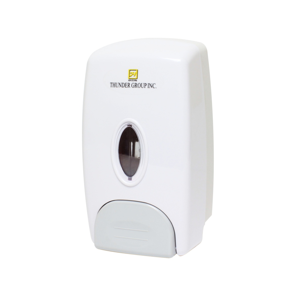 Thunder Group PLSD377 white wall-mount push-button soap dispenser with oval sight window