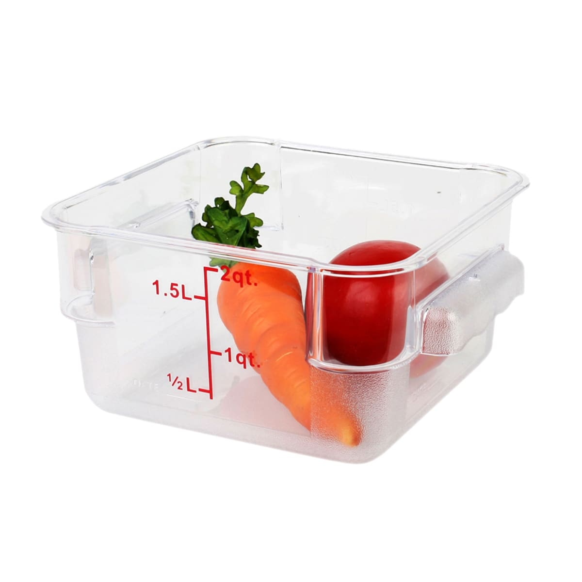 Thunder Group PLSFT002PC 2-quart clear polycarbonate square food storage container with molded measurement markings