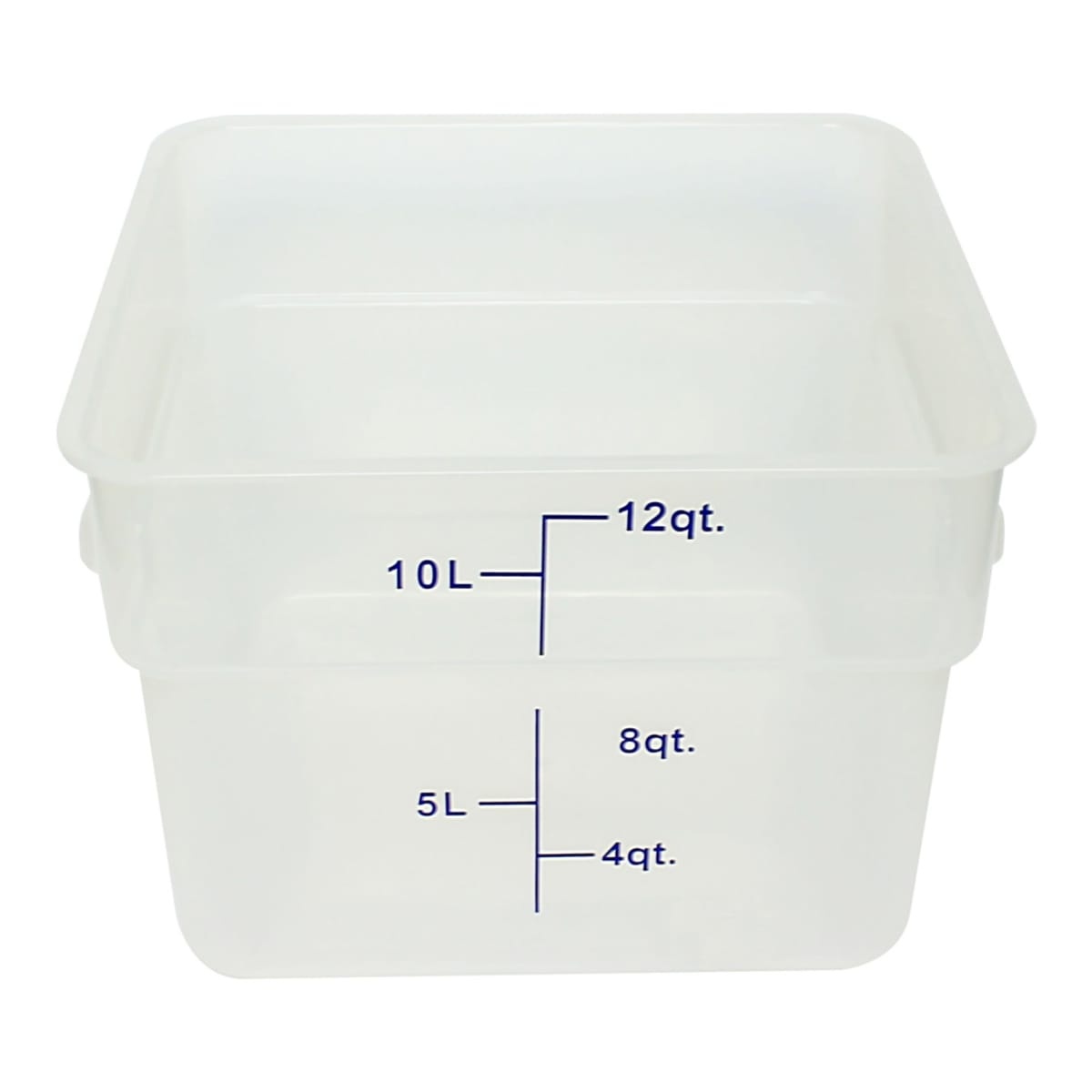 Thunder Group PLSFT012TL 12-quart translucent square polypropylene food storage container with graduated measurement markings