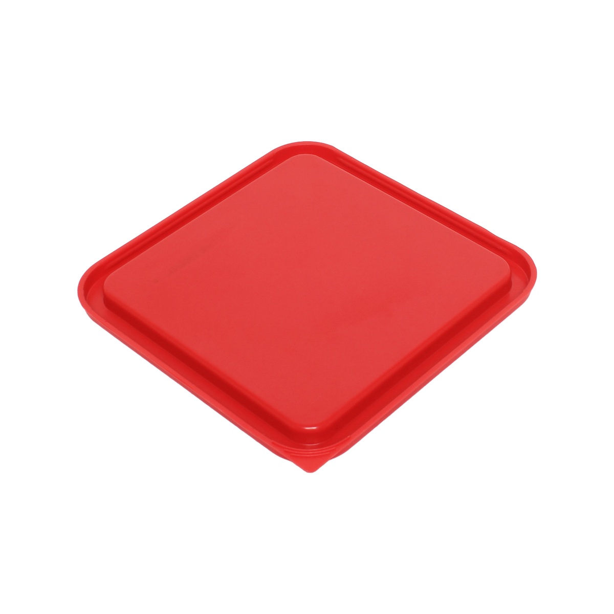 Thunder Group PLSFT0608C red square food storage container lid, angled view showing profile