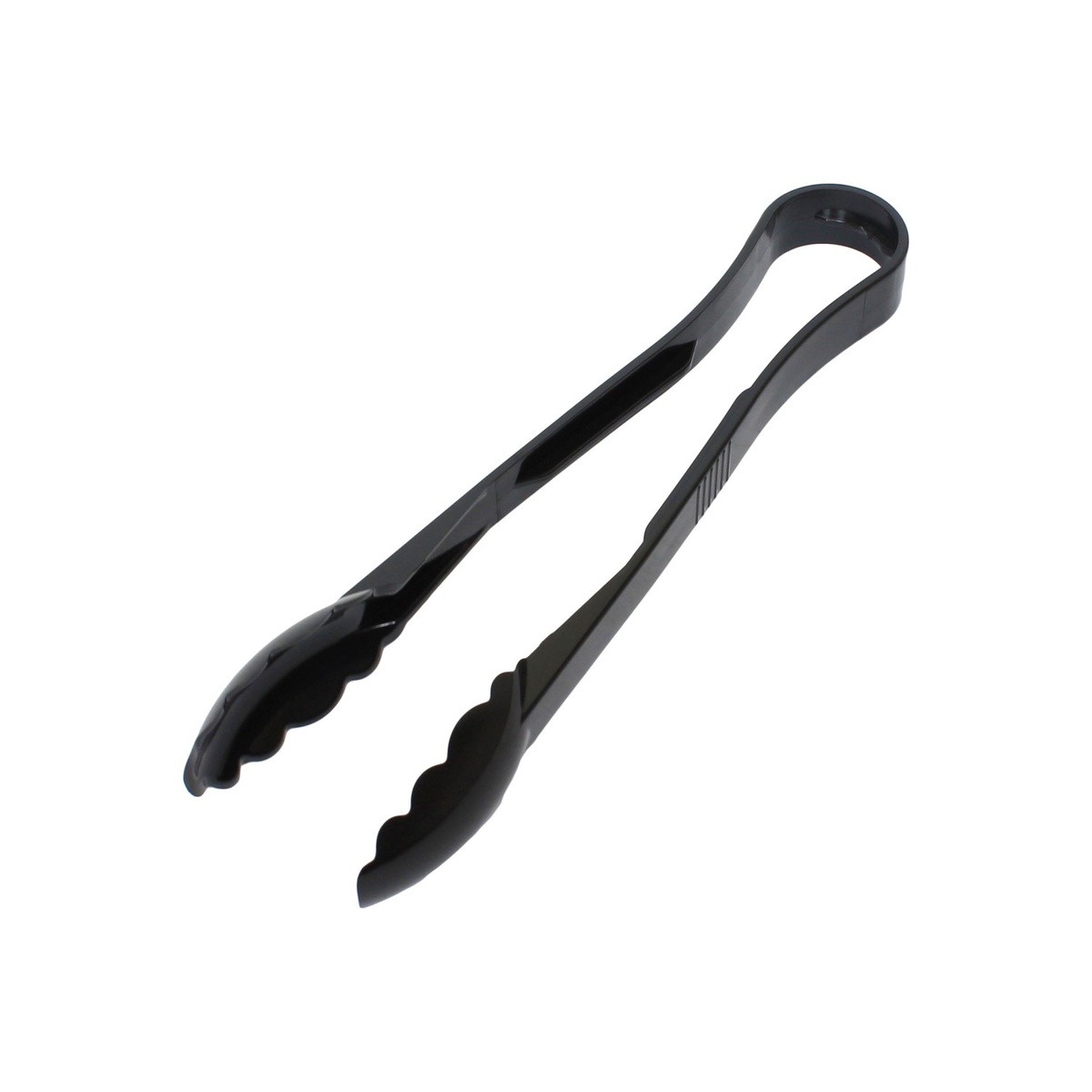 Thunder Group PLSGTG012BK black polycarbonate 12-inch scallop grip tongs shown on white background