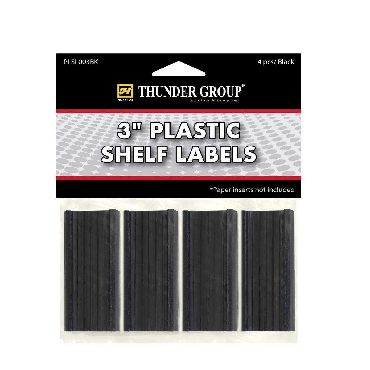 Thunder Group PLSL003BK 3-inch black plastic shelf labels pack of 4 in retail packaging