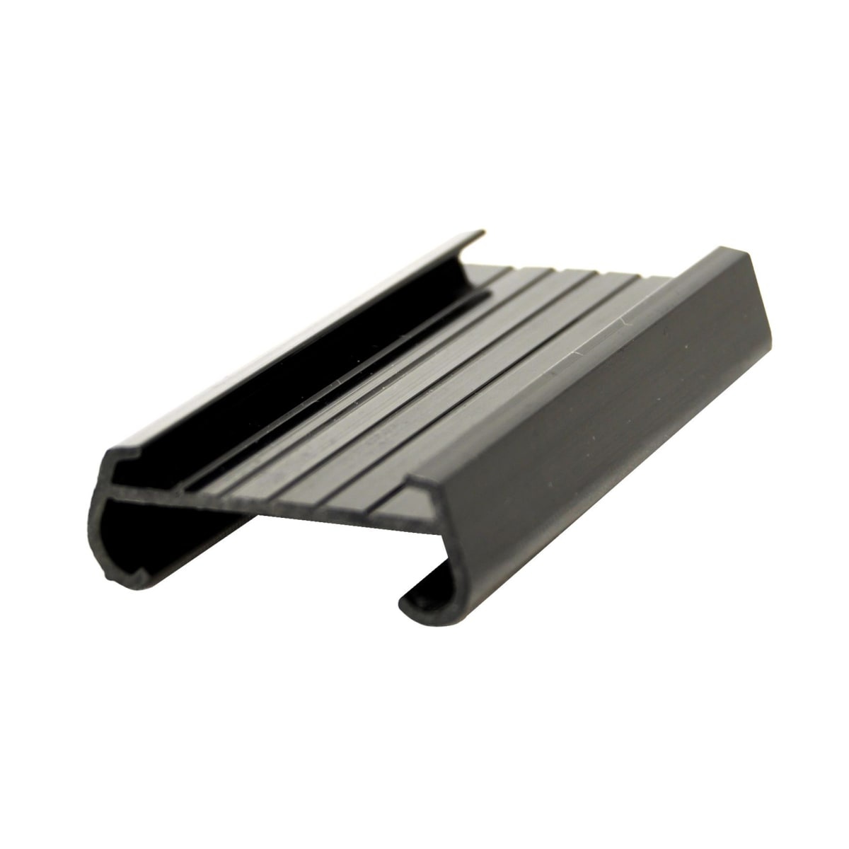 Thunder Group PLSL006BK black plastic shelf label holder, 6 inch, shown at an angle on white background