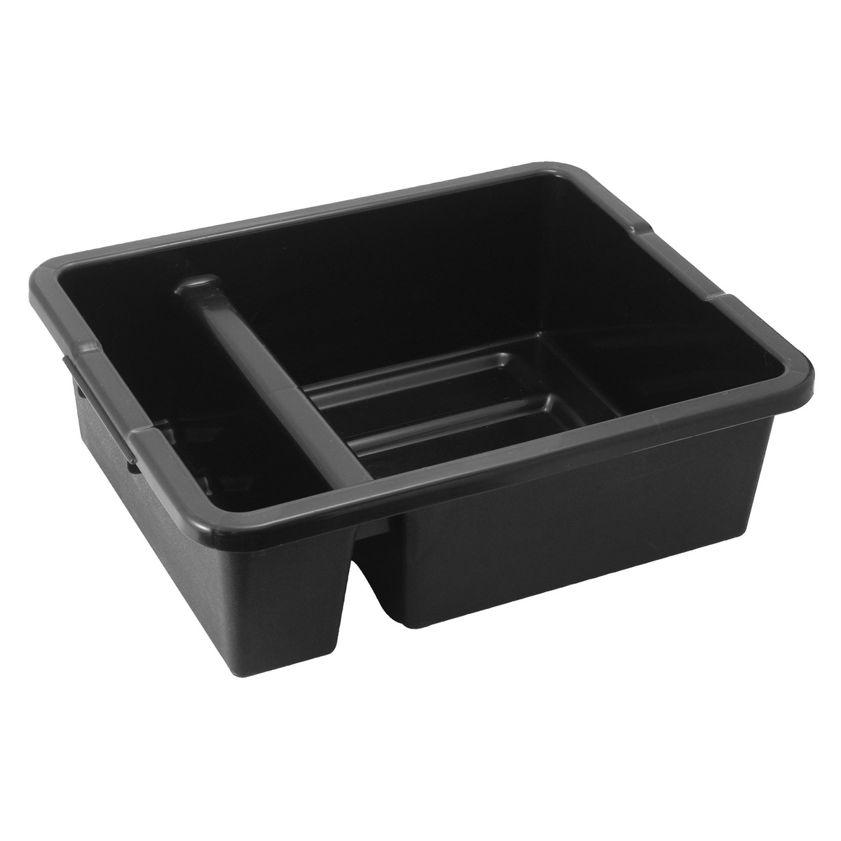 Winco PLTC-7K black polypropylene divided bus box with two compartments and side handles