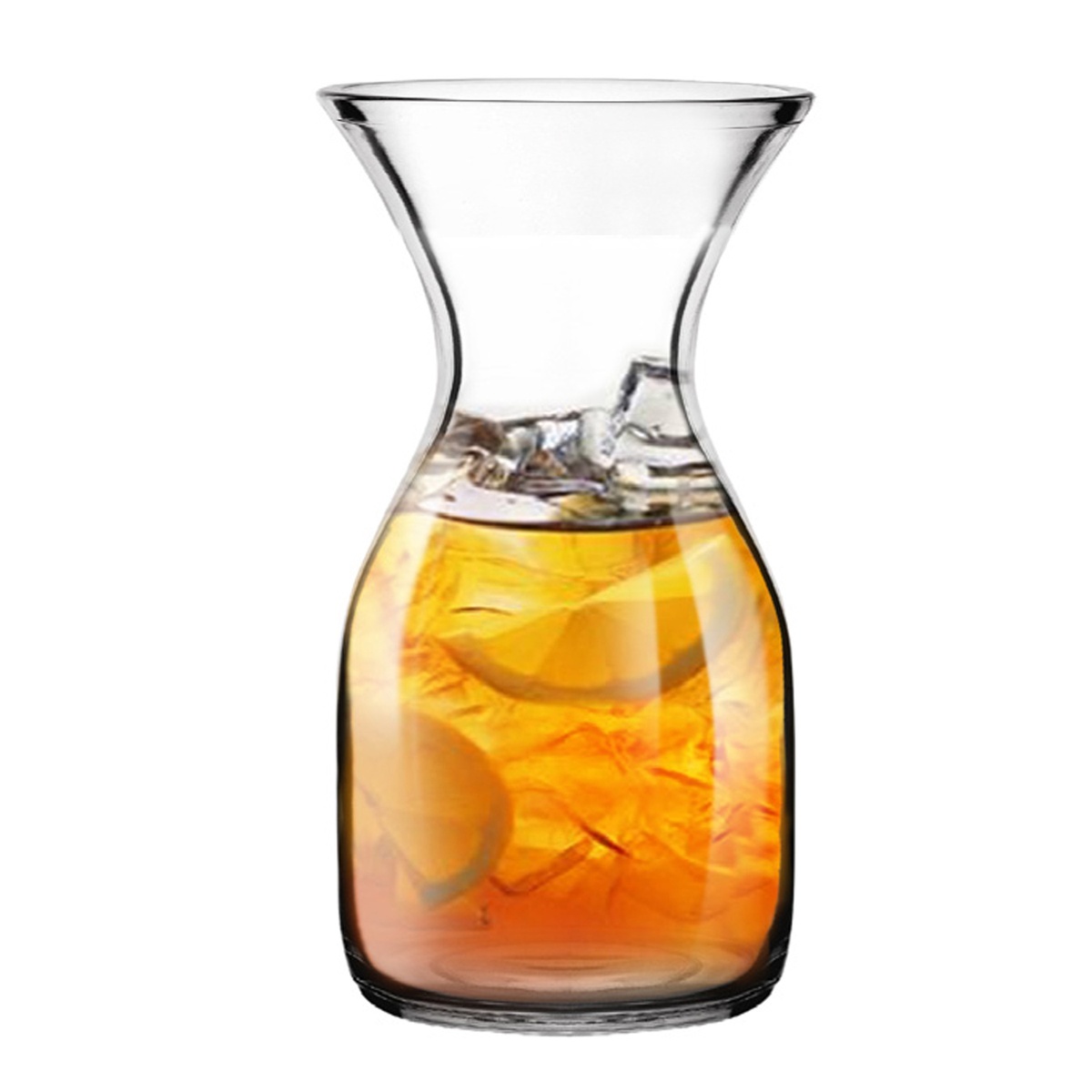 Thunder Group polycarbonate carafe filled with iced tea and lemon slices, showcasing clear body and beverage visibility