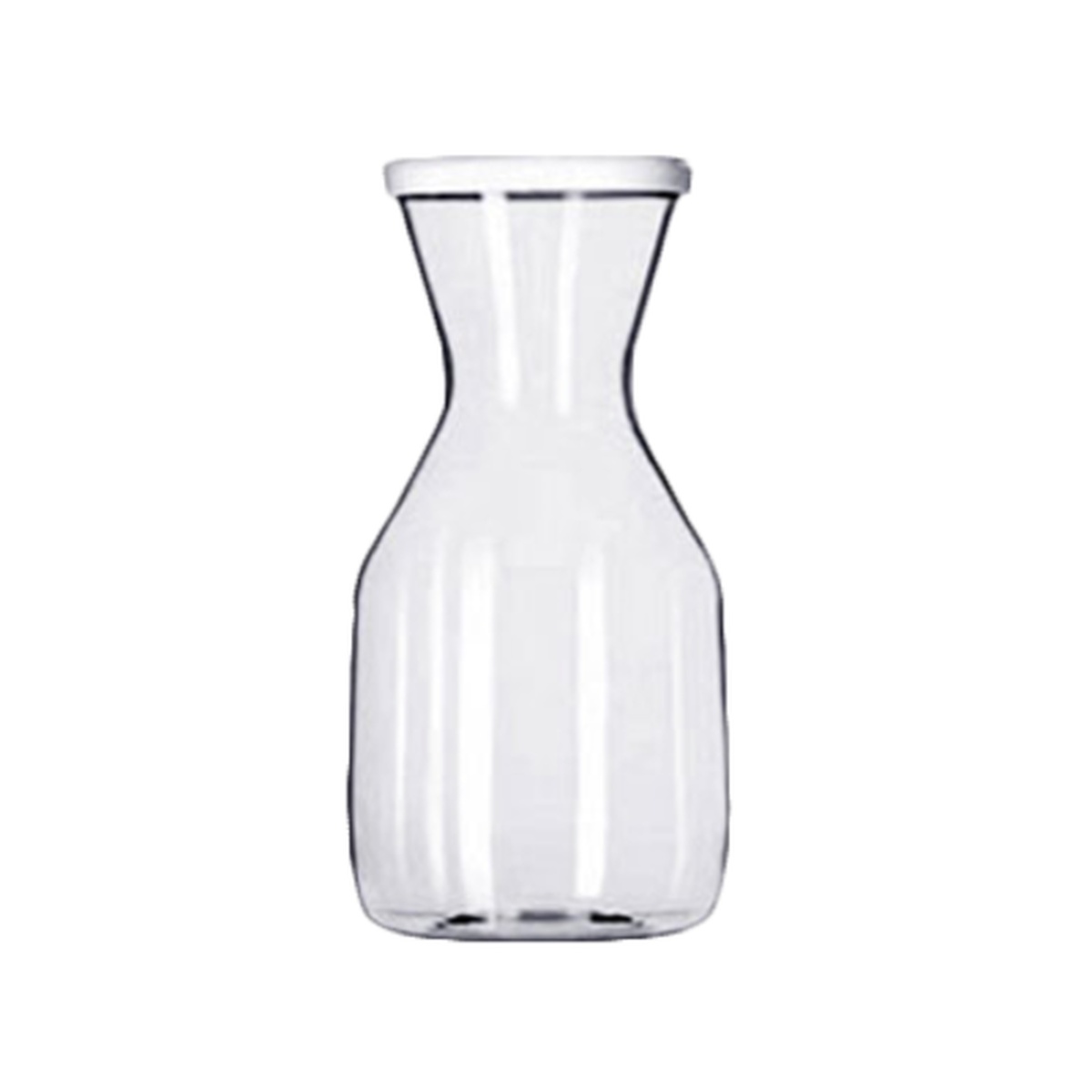 Thunder Group PLTHCF100CC 34 oz clear polycarbonate traditional carafe with white lid, shown on white background