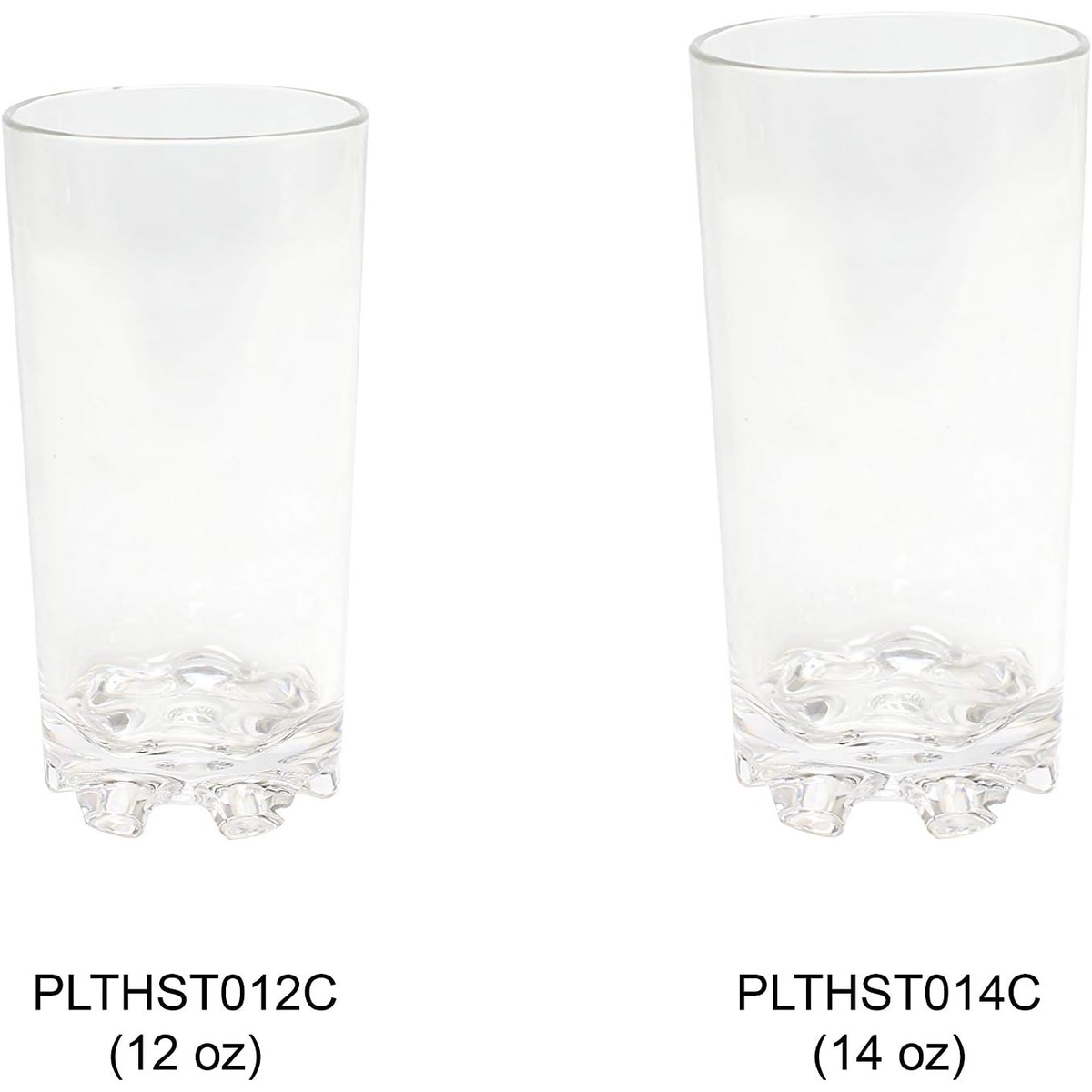 Side-by-side comparison of Thunder Group PLTHST012C (12 oz) and PLTHST014C (14 oz) polycarbonate tumblers