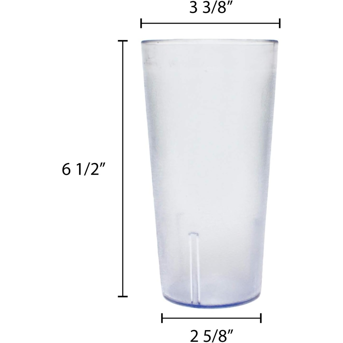Thunder Group PLTHTB020C tumbler dimension diagram showing 6 1/2 inch height, 3 3/8 inch top diameter, and 2 5/8 inch base diameter