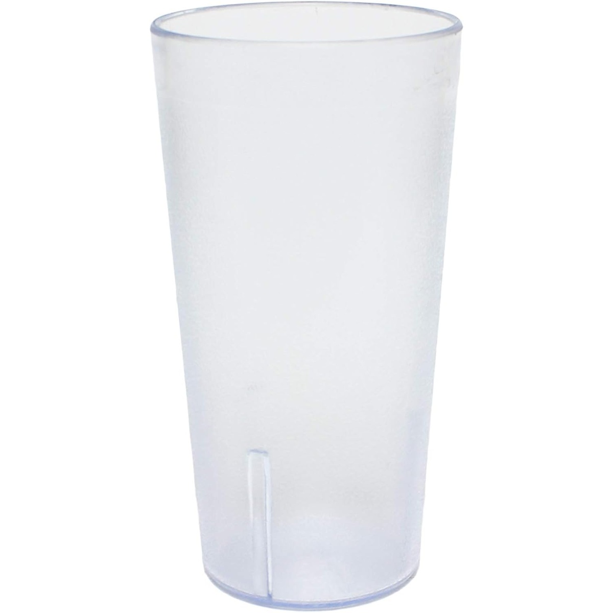 Thunder Group PLTHTB020C 20 oz clear plastic tumbler, front view showing stacking lug and tapered body