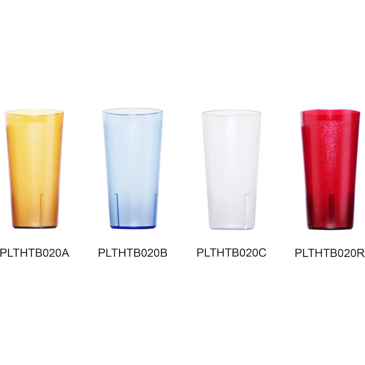Thunder Group PLTHTB020 series tumblers shown in amber, blue, clear, and red color variants