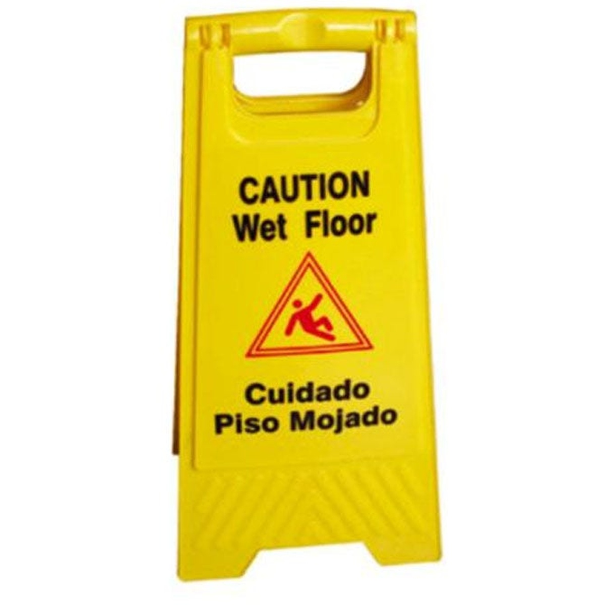 Thunder Group PLWFC024 yellow A-frame wet floor caution sign with bilingual English and Spanish text