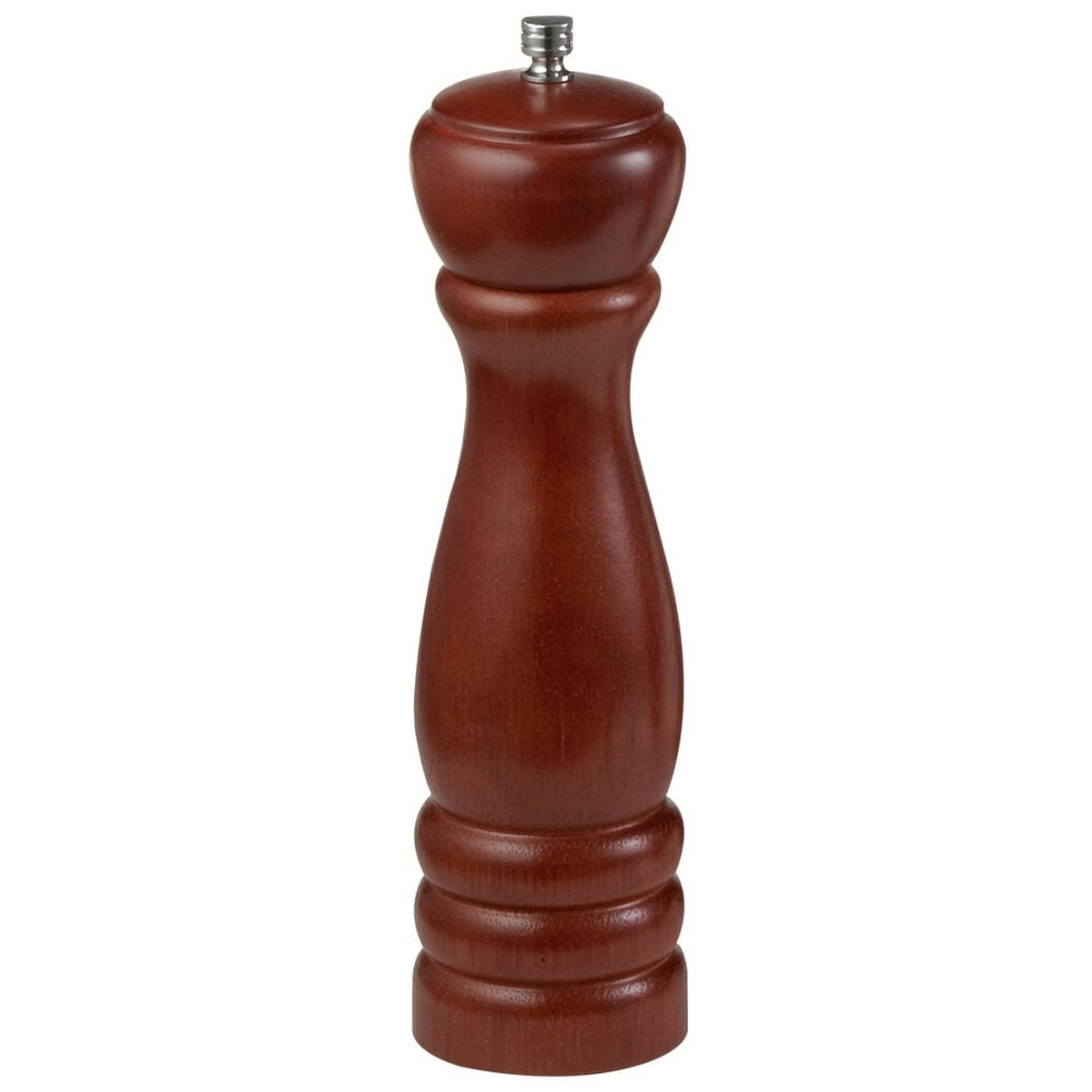 TableCraft PM1908 8 3/4-inch wood pepper mill with mahogany finish and silver metal top knob