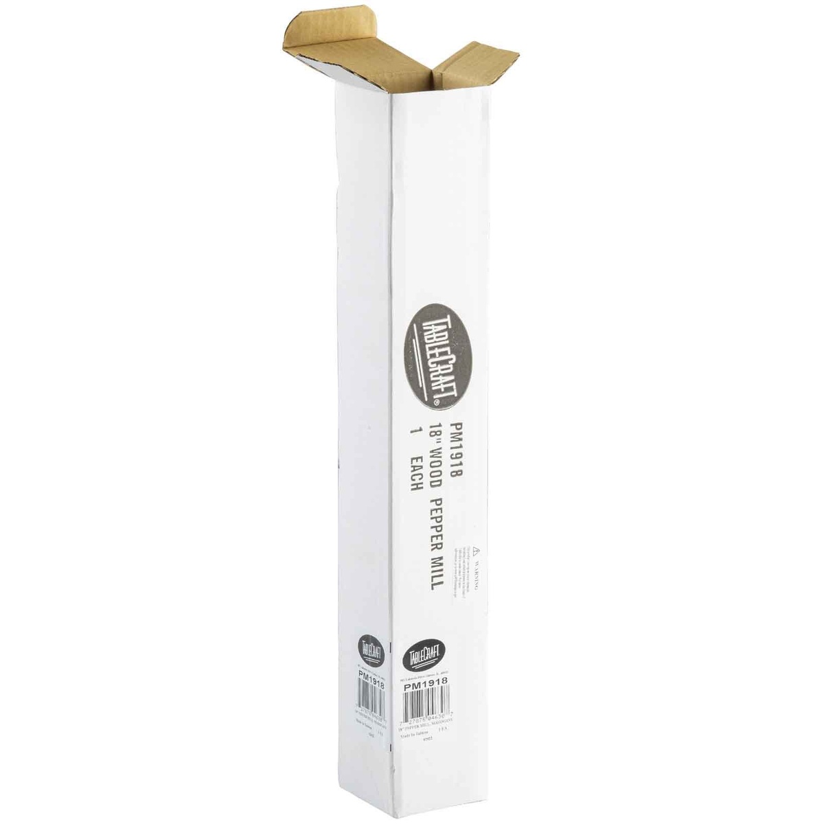 TableCraft PM1918 pepper mill packaging box open showing interior