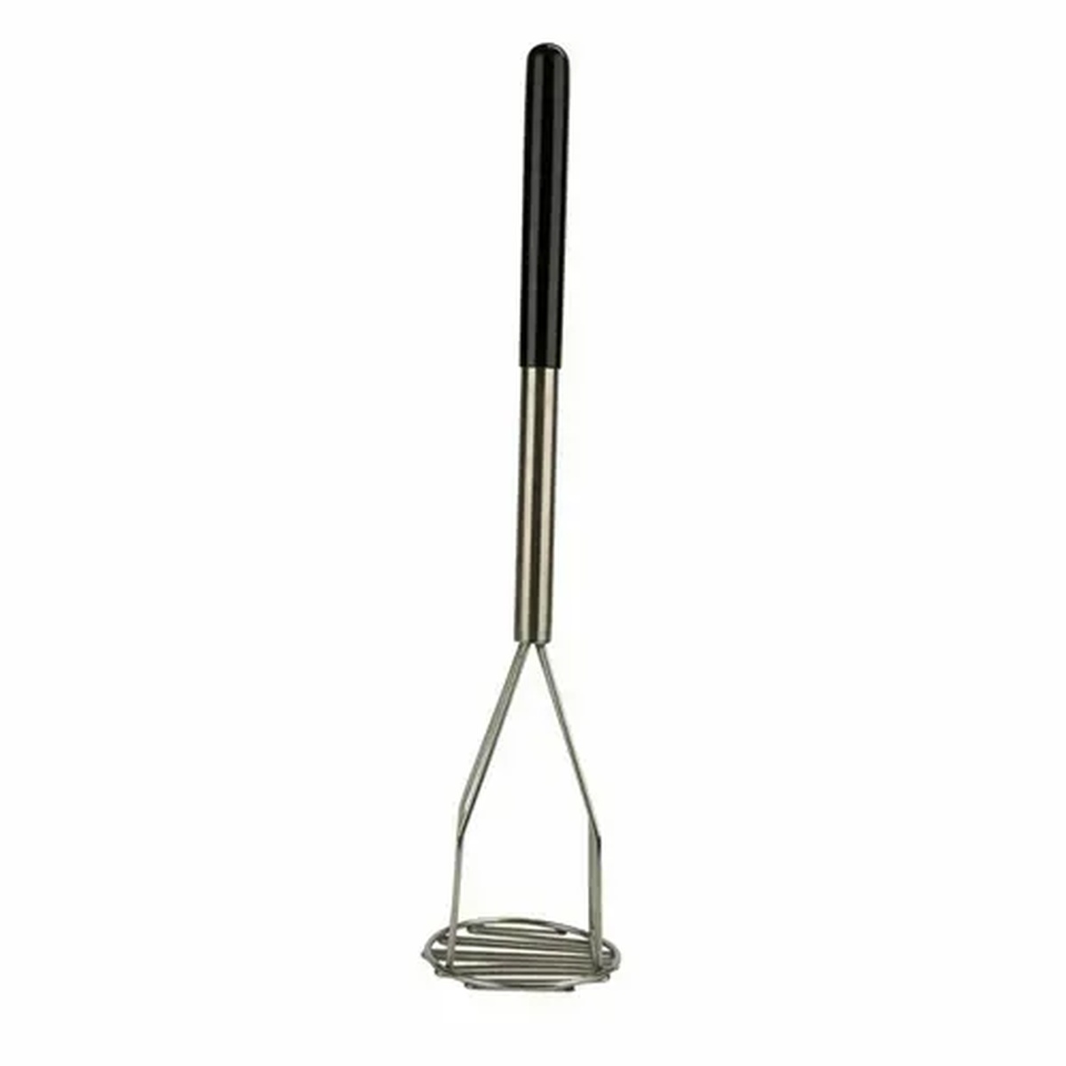 Libertyware PM45RSS stainless steel potato masher with black poly handle and round wire mashing head