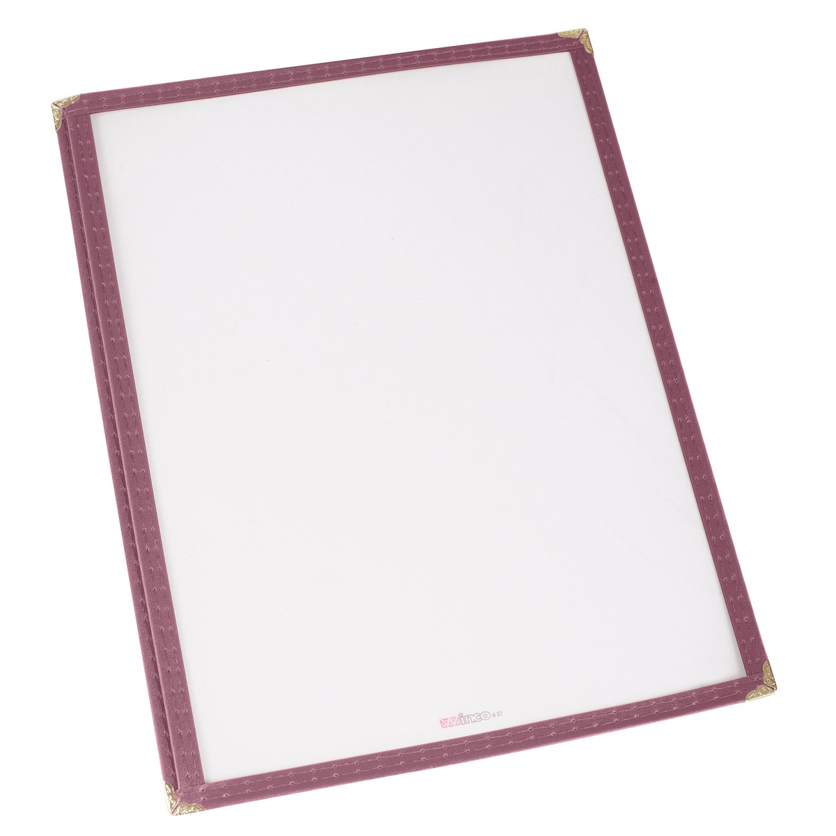 Winco PMC-9U single pocket menu cover with burgundy border and gold corner accents