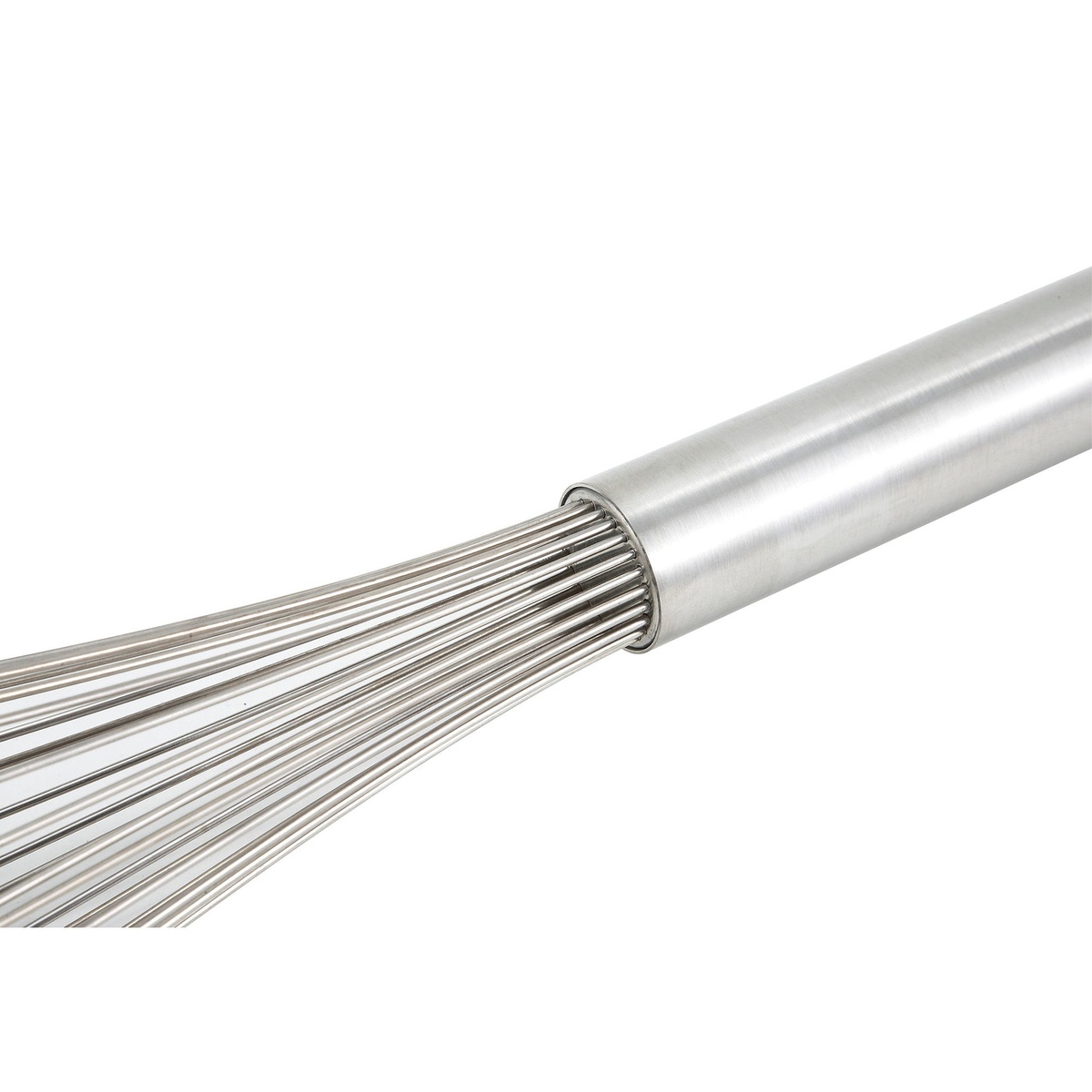 Close-up of Winco PN-14 piano whip wire-to-handle junction showing stainless steel construction detail