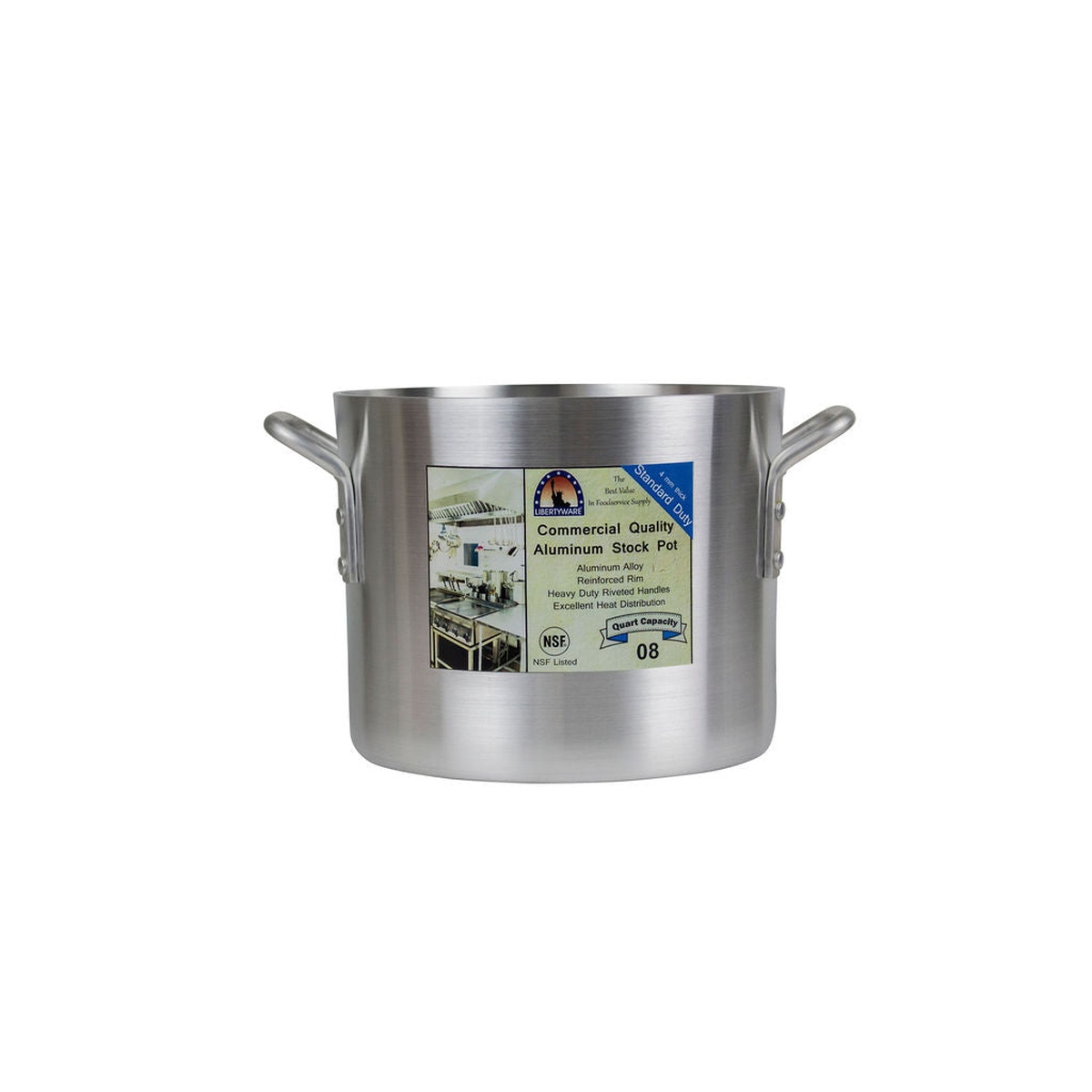 Libertyware 8 quart aluminum stock pot with commercial label