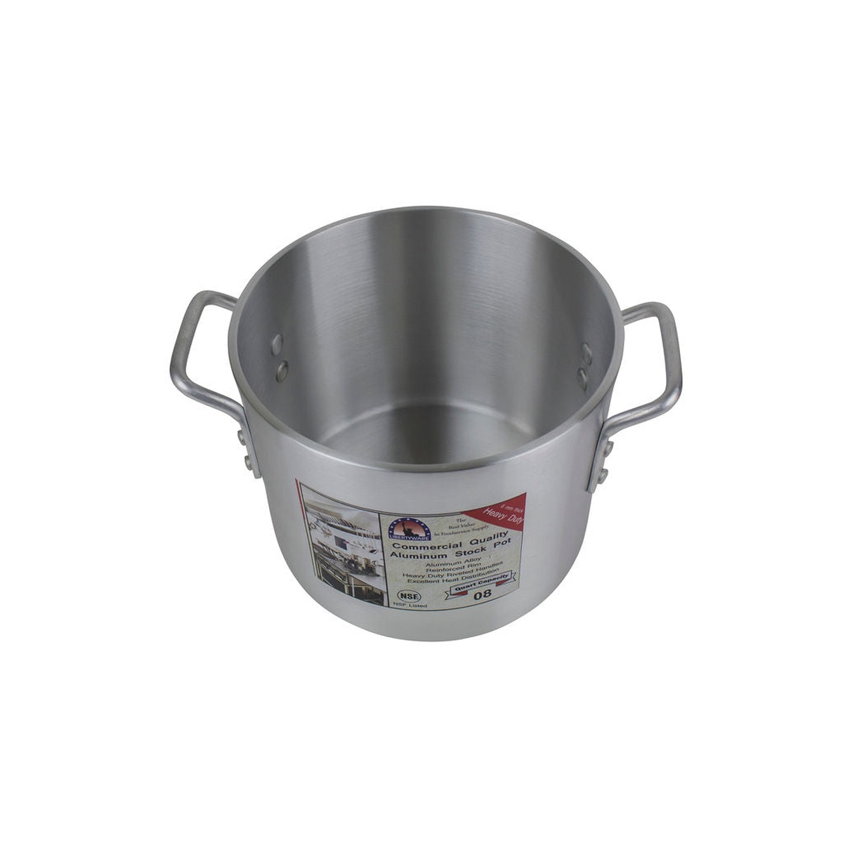 Top down view of Libertyware stock pot showing interior and riveted handles