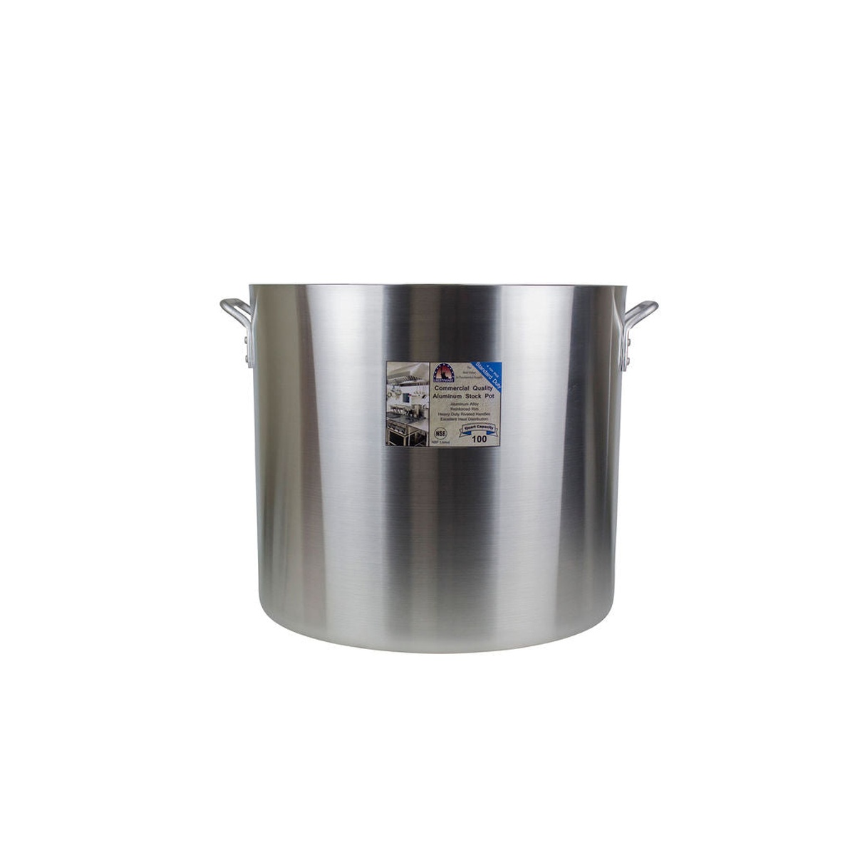 Libertyware 100 Quart Aluminum Stock Pot front view with commercial label