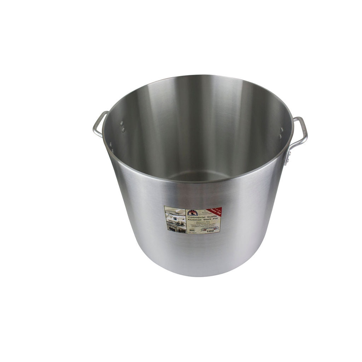 Libertyware POT100H aluminum stock pot angled top view showing spacious 100-quart interior