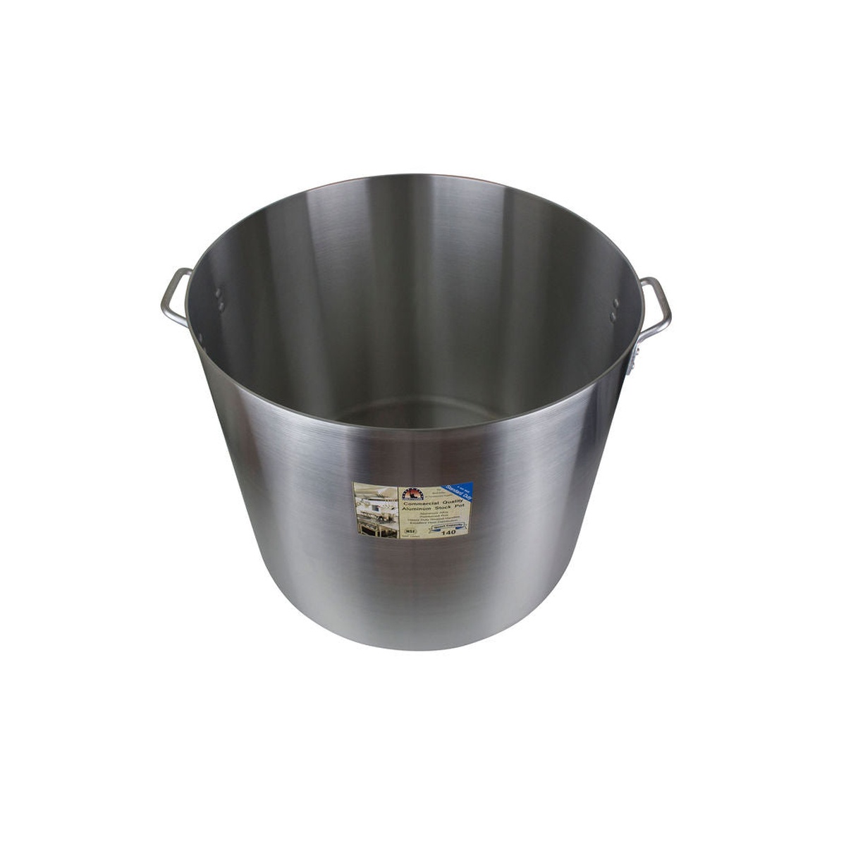 Libertyware POT140 140-quart aluminum stock pot angled top view showing interior depth and capacity