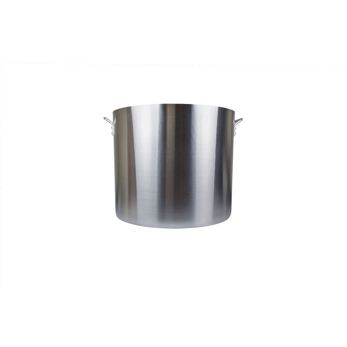 Libertyware POT140 140-quart aluminum stock pot side view showing dual handles and brushed finish