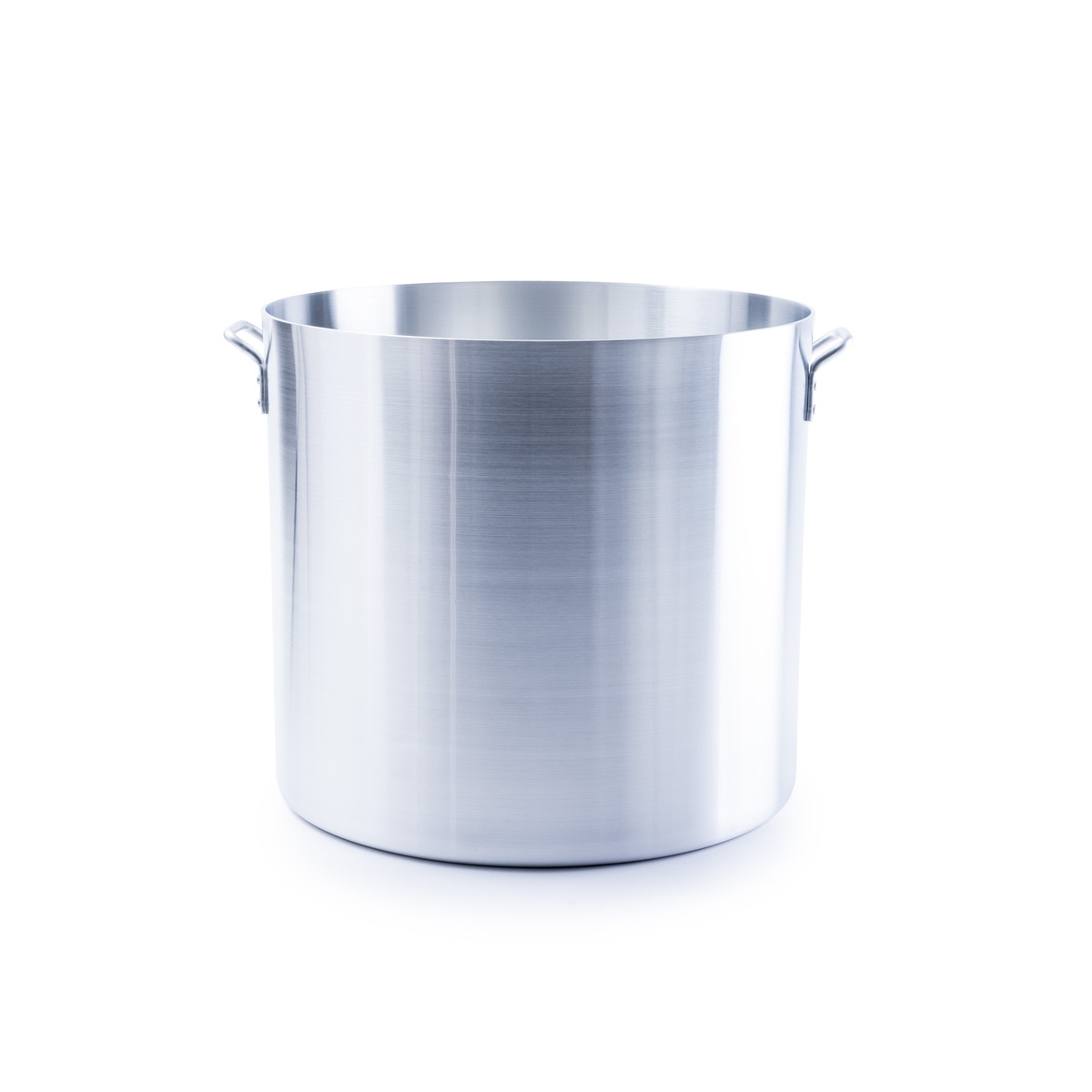 Libertyware POT160 160-quart brushed aluminum stock pot with riveted handles on white background