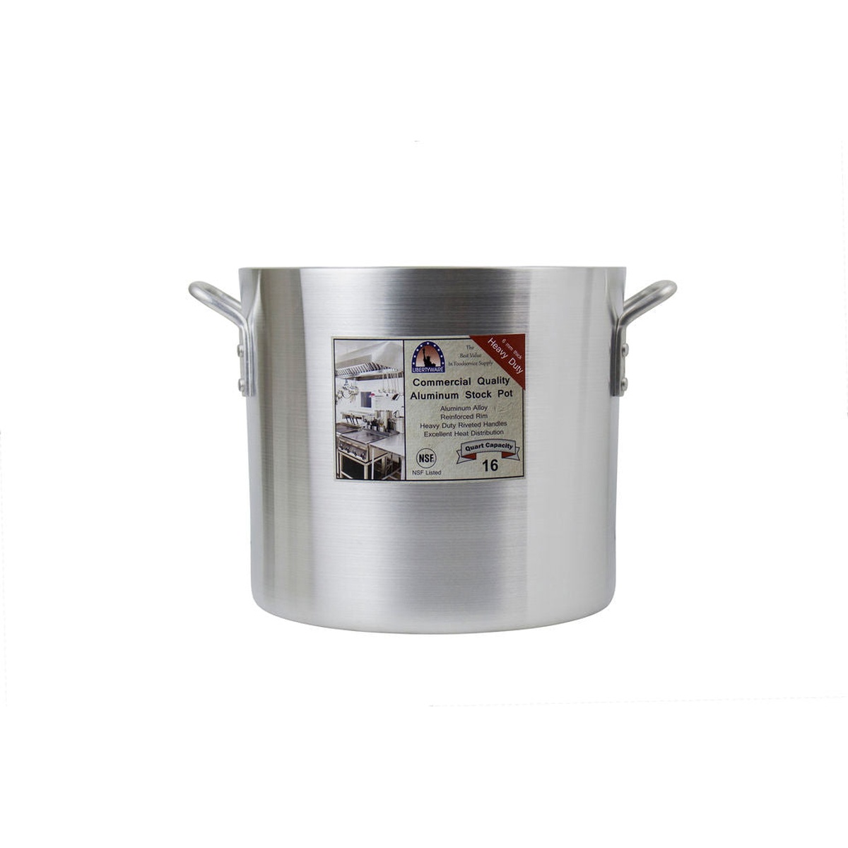 Libertyware POT16H 16-quart aluminum stock pot with NSF label and 16 quart capacity marking