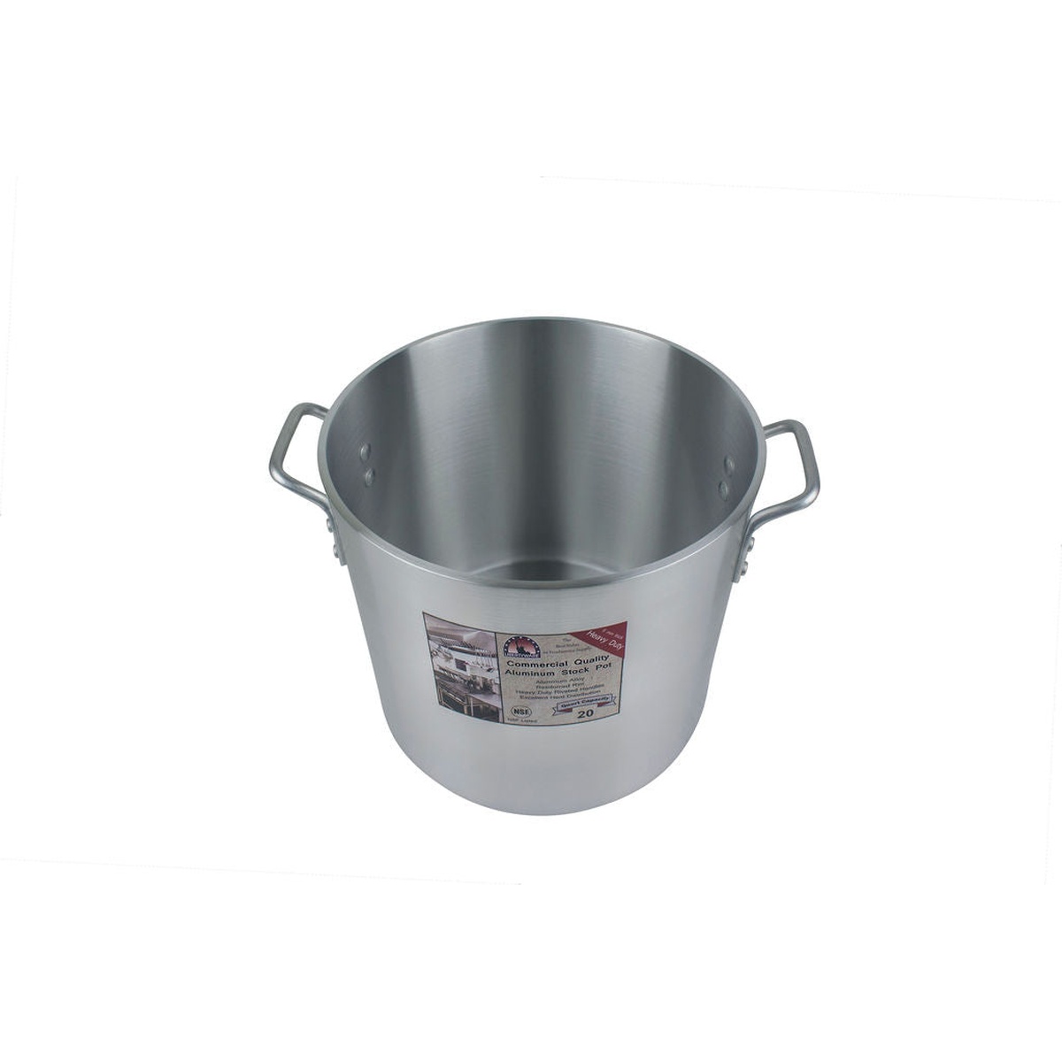 Libertyware POT20H 20-quart aluminum stock pot angled top view showing interior and riveted handles
