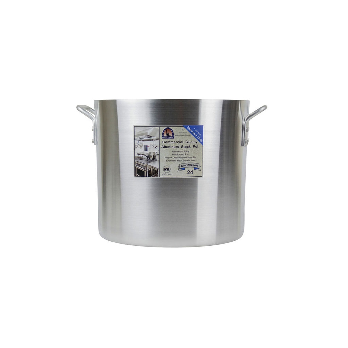 Libertyware 24 Quart Aluminum Stock Pot front view with commercial label