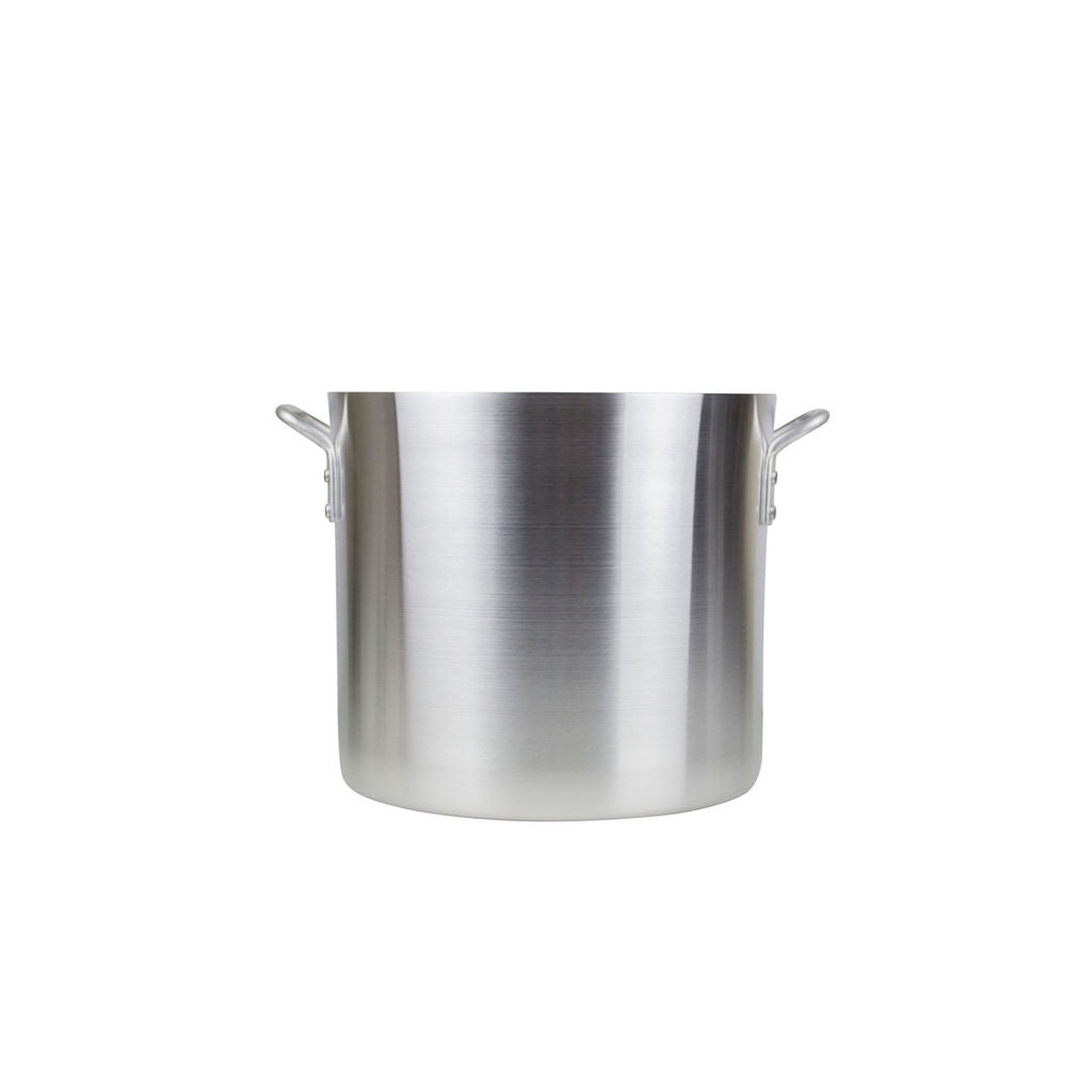 Libertyware 24-quart aluminum stock pot side view showing reinforced rim and riveted handles