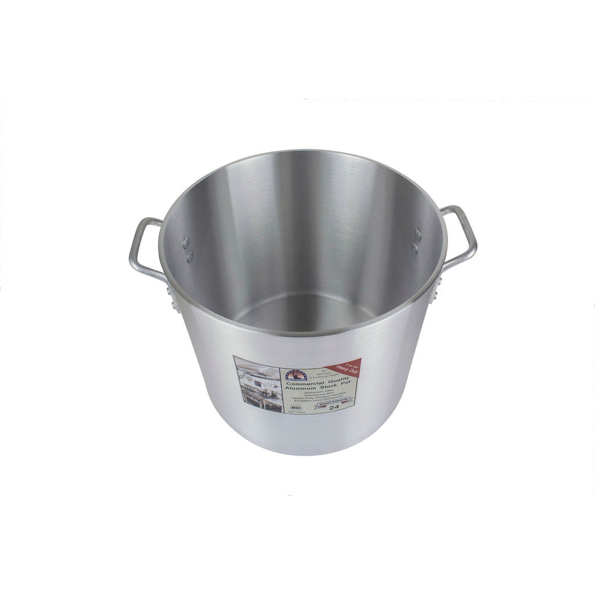 Libertyware 24-quart aluminum stock pot angled top view showing interior and label