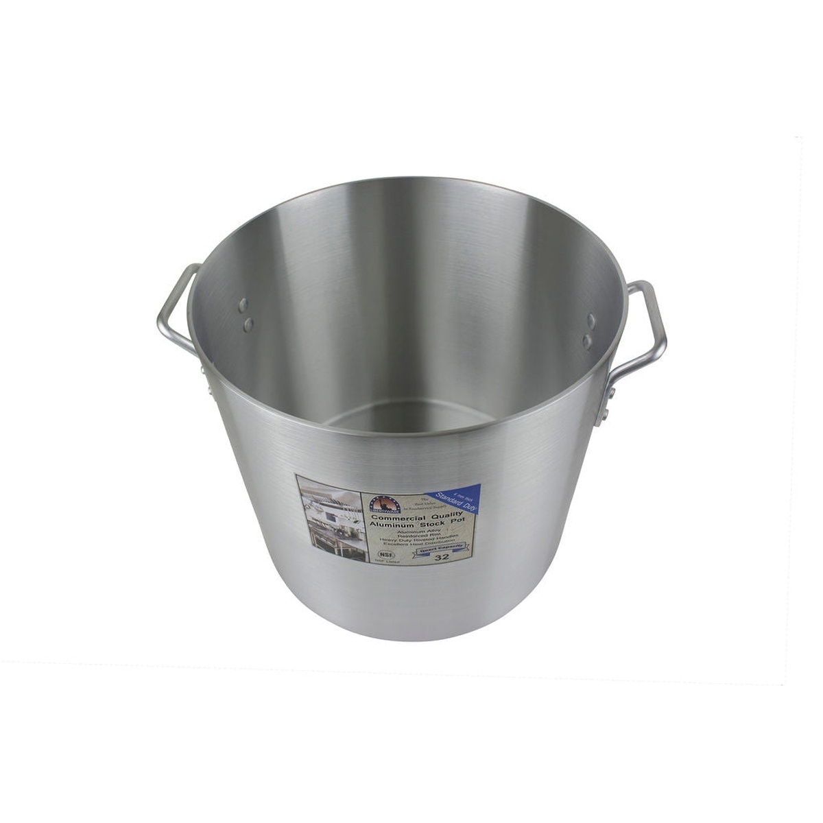 Libertyware 32-quart aluminum stock pot angled overhead view showing spacious interior