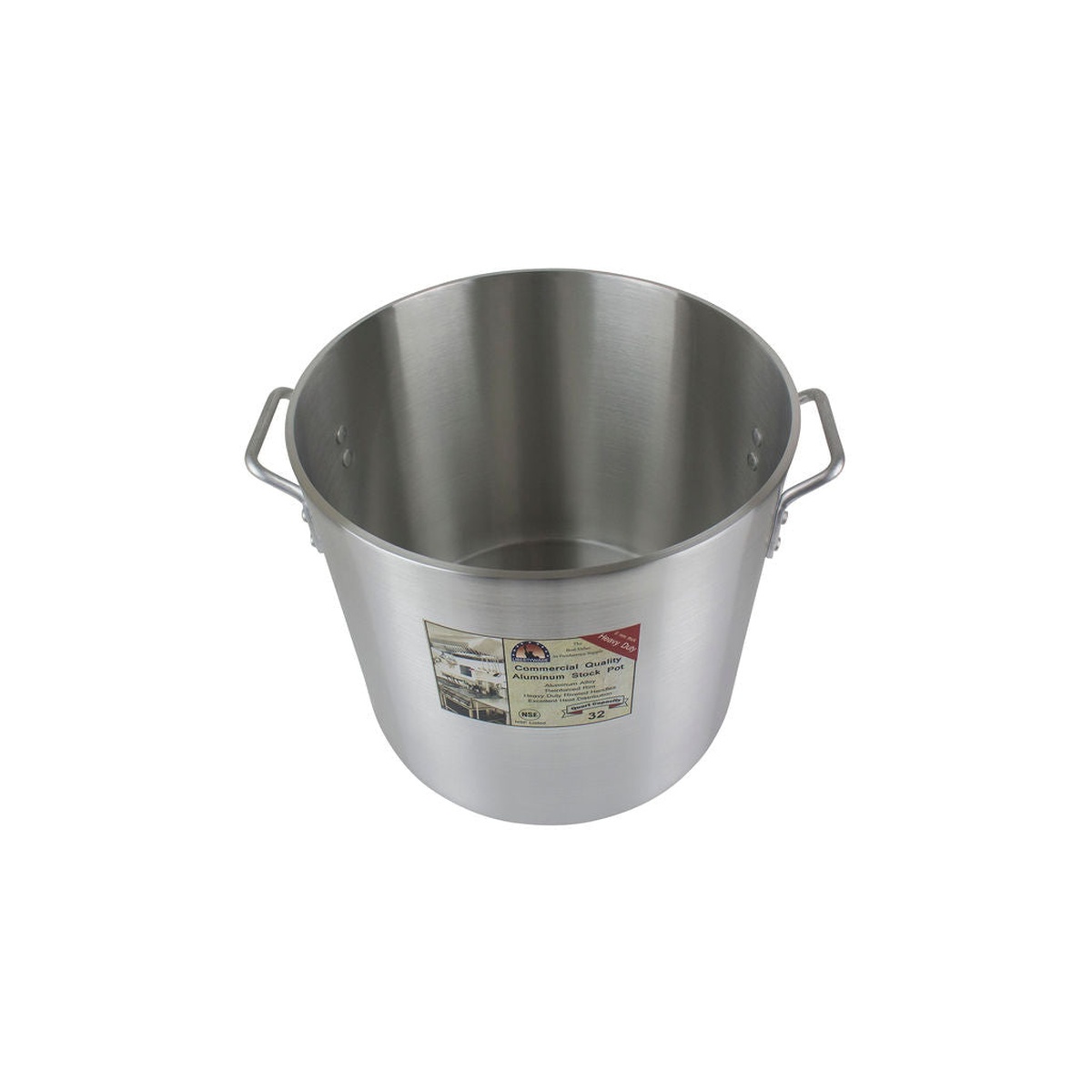 Libertyware POT32H 32-quart aluminum stock pot angled top view showing interior and riveted handles